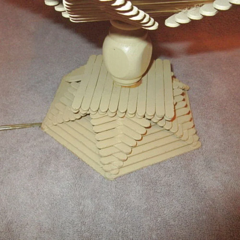 Vtg Popsicle Stick Table Lamp And Shade Wired Folk Tramp Art Boho MCM 60s Hippie